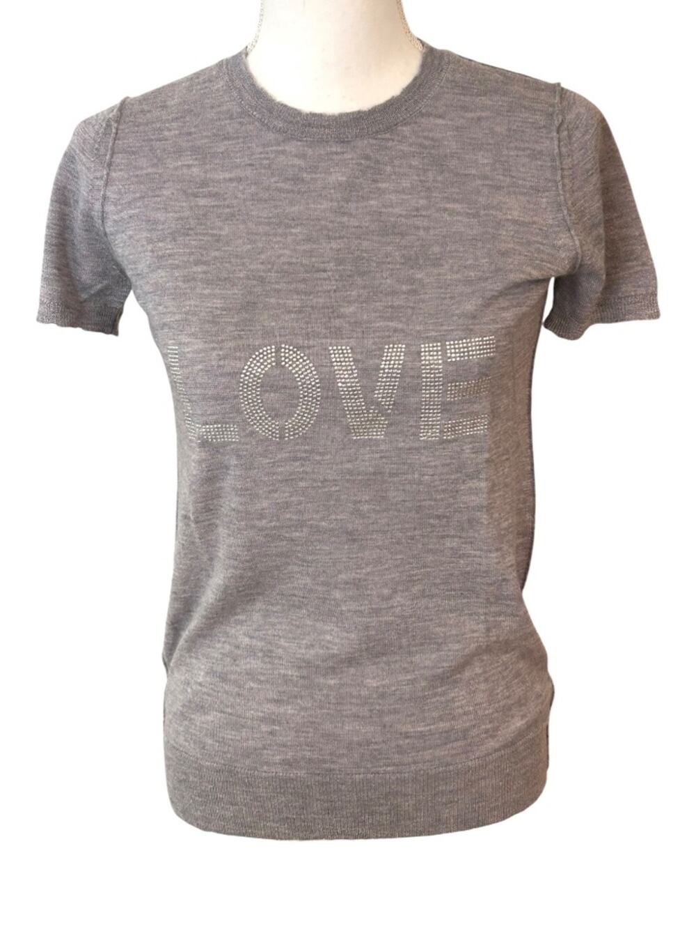 + Beryll 100% Cashmere Sweater Grey With Crystal Love Short Sleeve Small